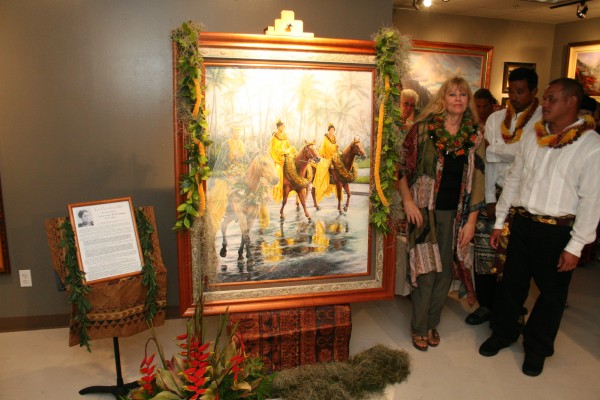 IMG_5060 Artist Leo Hone with Ka Hoʻolina Mōʻī painting