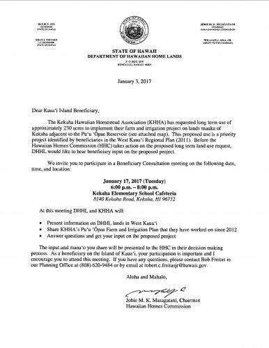 Puu Opae Consultation Notice Letter